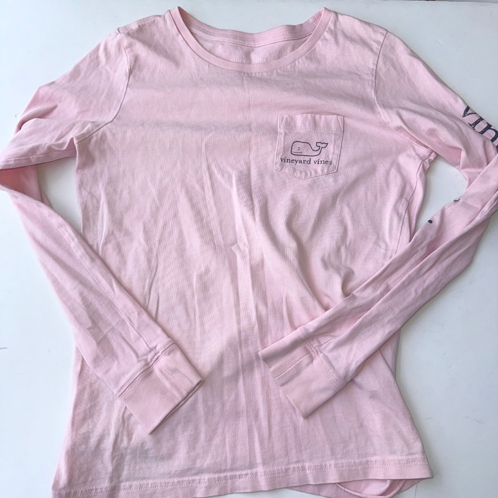 VINEYARD VINES Womens XXS Light Pink Long Sleeve Pocket Whale Tshirt W1